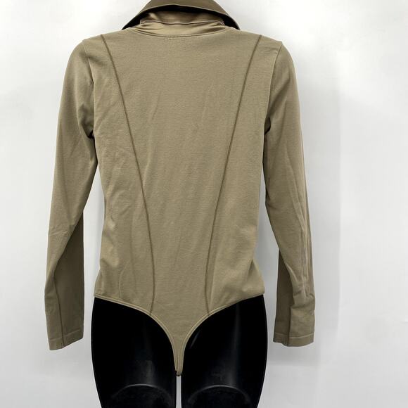 Wolford Stretch Taupe Satin collared Bodysuit - Picture 3 of 5